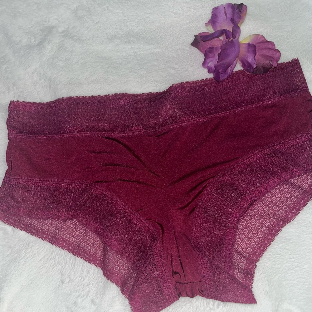 Lace Trim Burgundy Panties